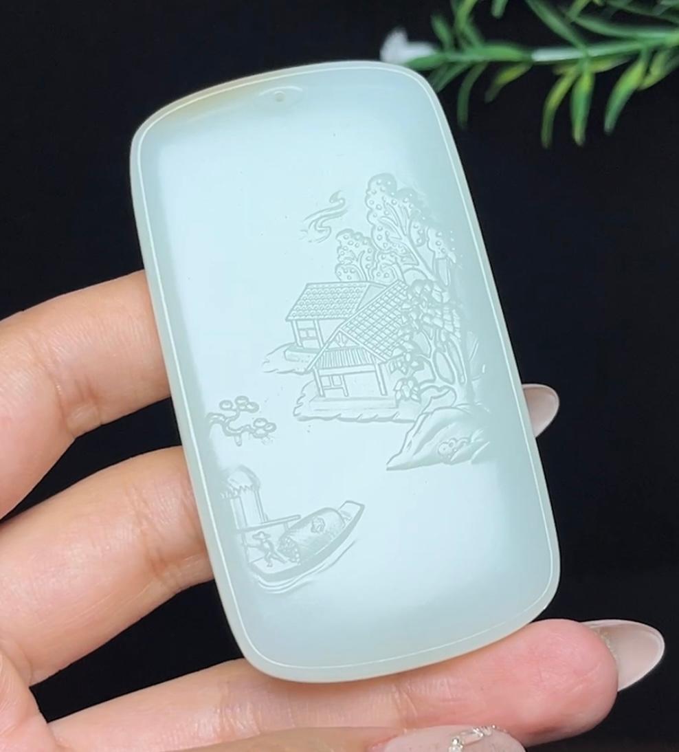 和田玉糖白料安居乐业山水牌（78.3g）