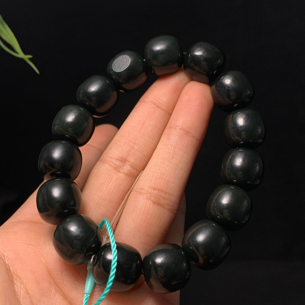 和田籽料黑青老型珠手串（72.4g）