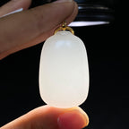 和田玉18k金羊脂白玉无事牌吊坠（13.8g）