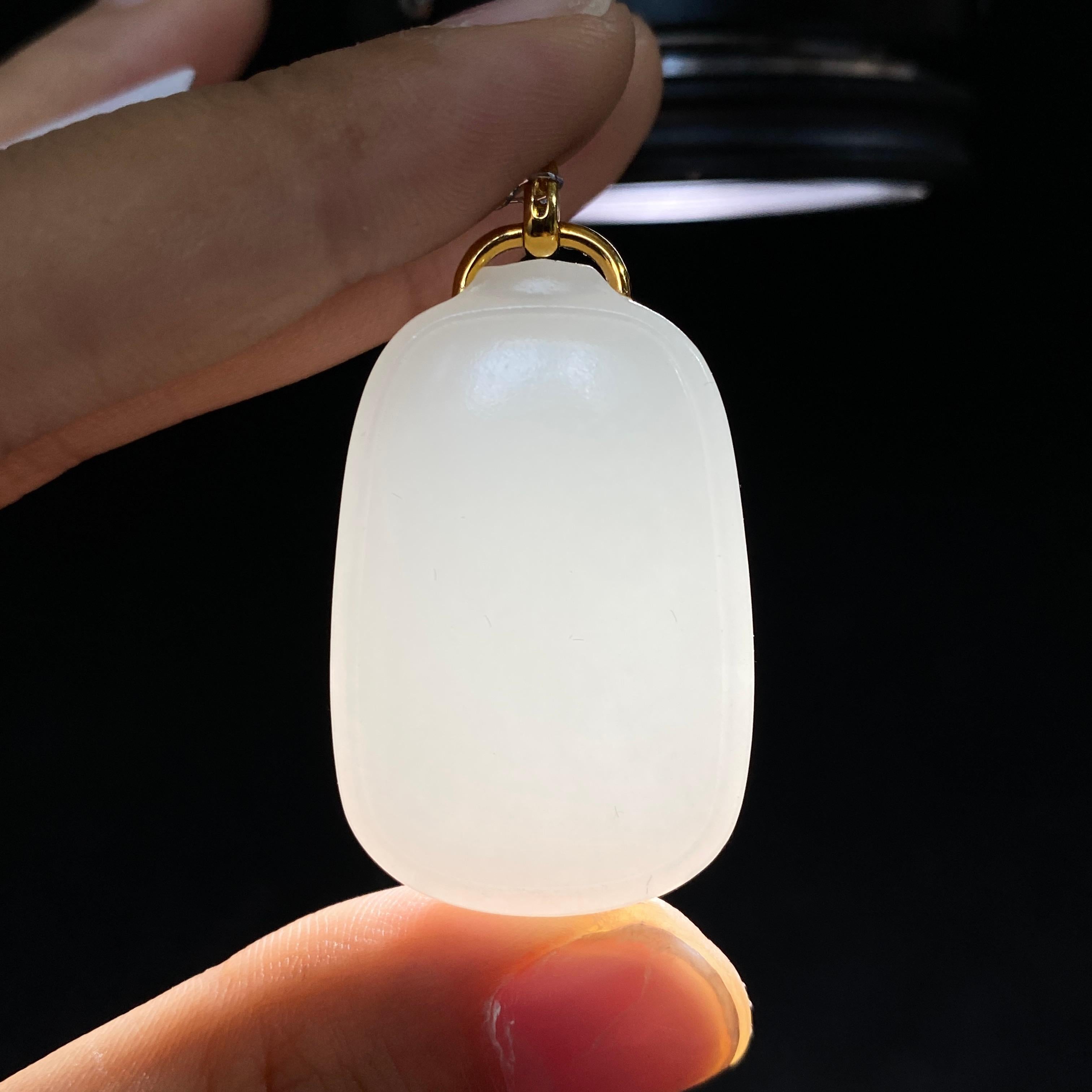 和田玉18k金羊脂白玉无事牌吊坠（13.8g）