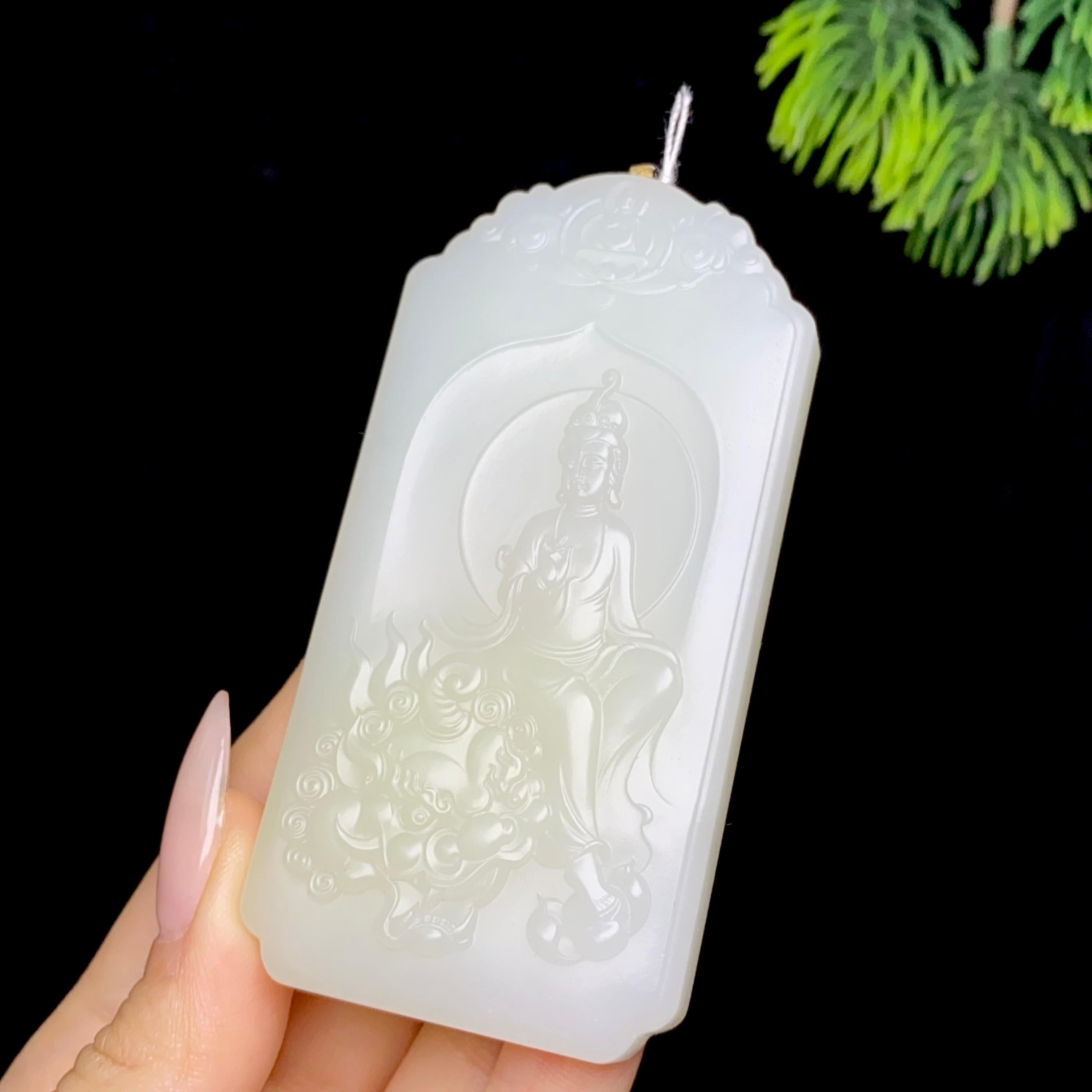 和田玉糖白文殊菩萨（80.1g）