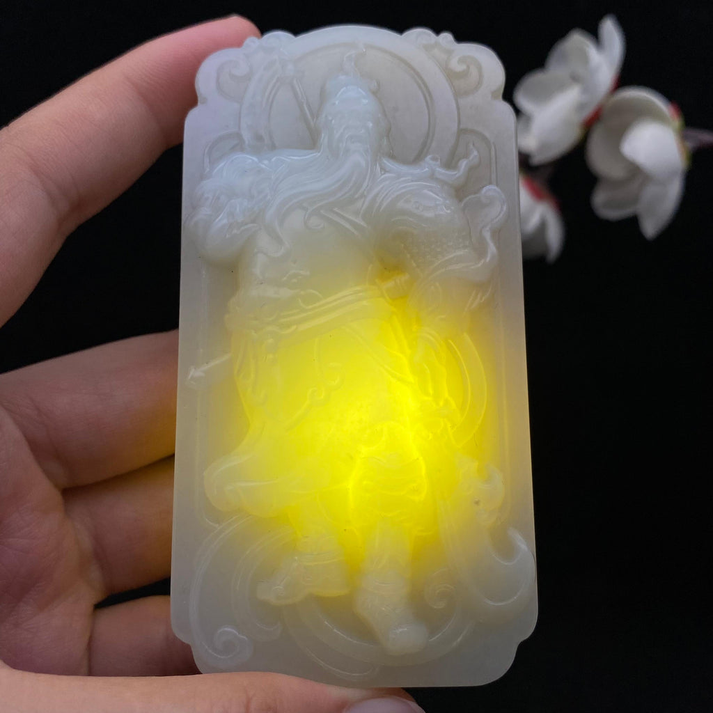 和田玉糖白【关公】手把件（130g）