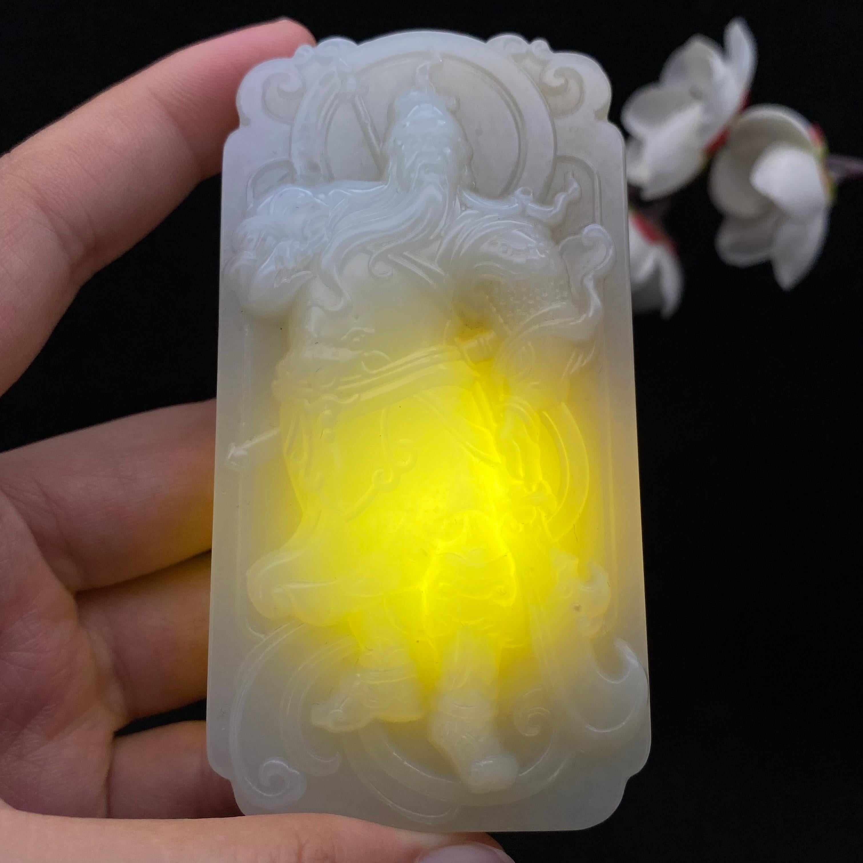 和田玉糖白【关公】手把件（130g）