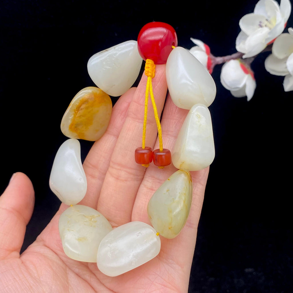 和田玉洒金皮籽料【精品手串】（90.7g）