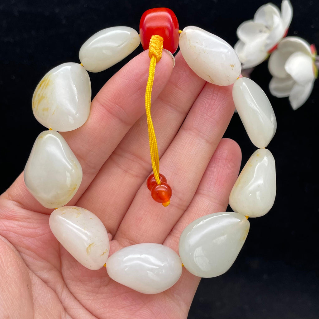 和田玉白玉带洒金皮籽料【精品手串】（64.3g）
