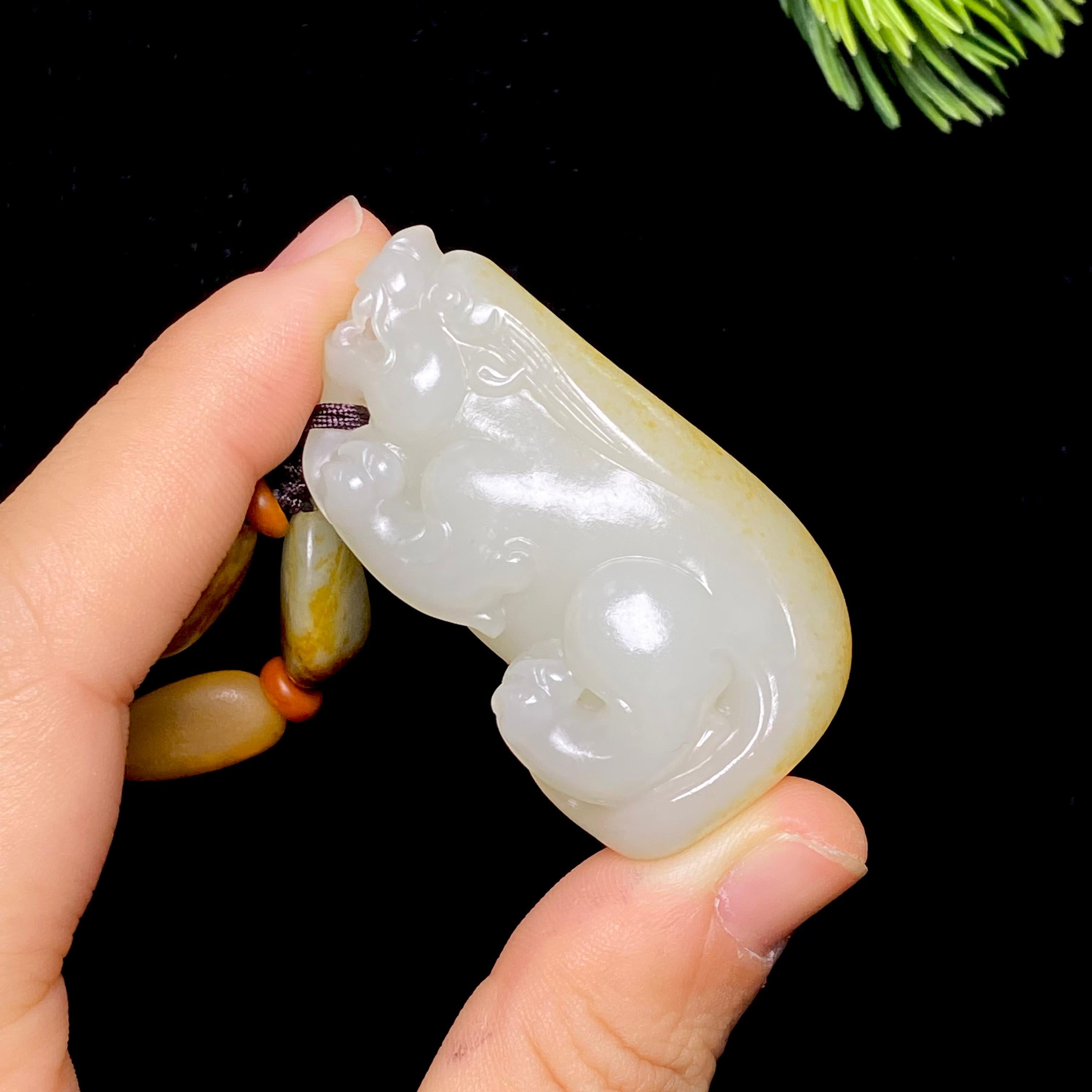 和田玉籽料貔貅吊坠黄沁项链（g）