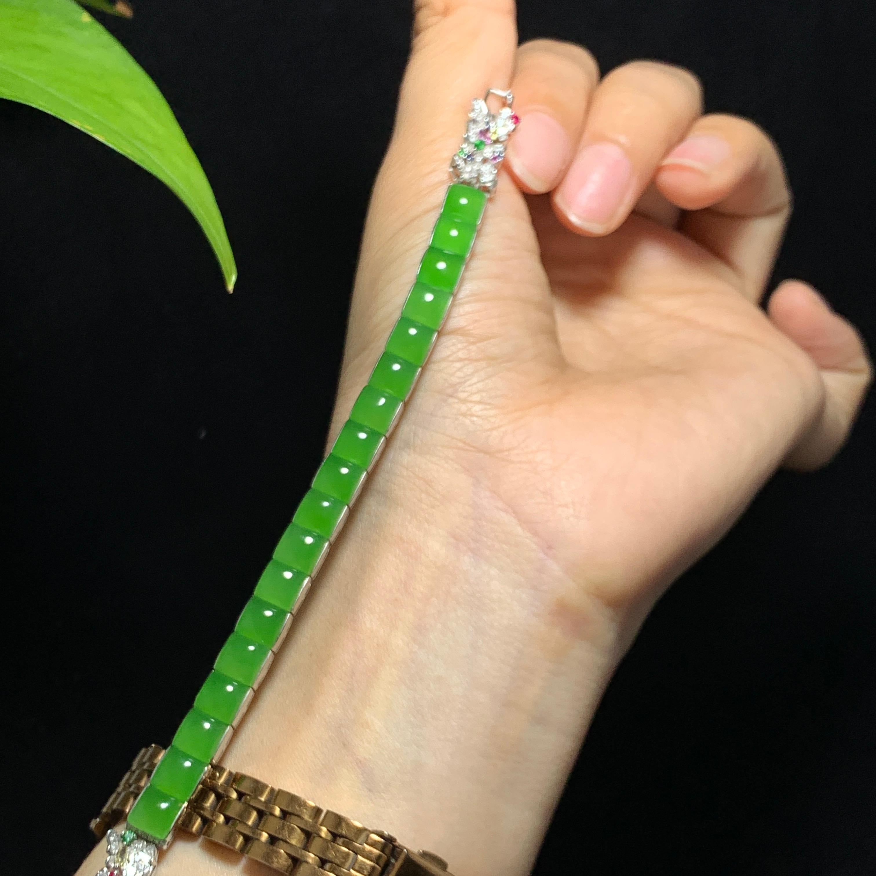 18k金镶玉碧玉苹果绿手链（17.6g）