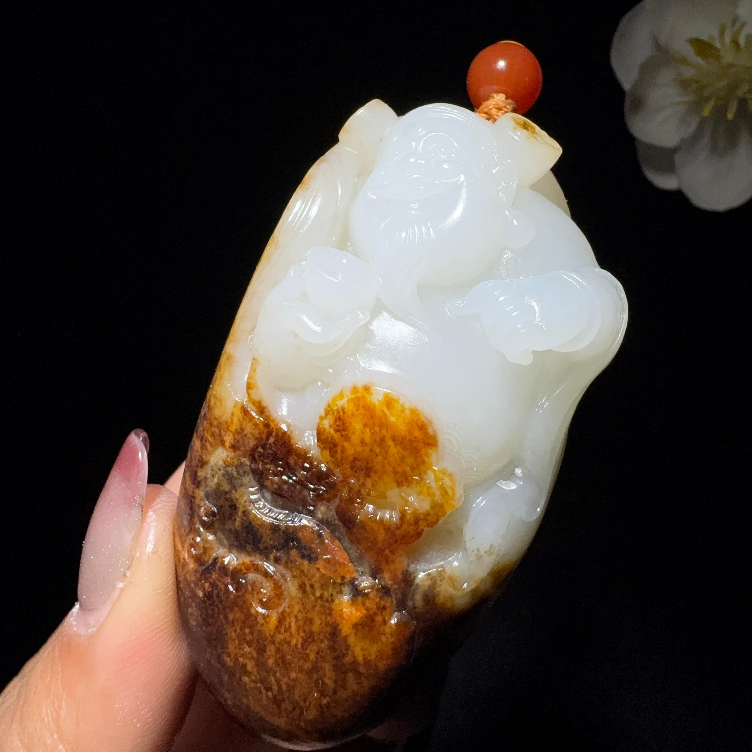 和田玉籽料手把件财神（105.5g）