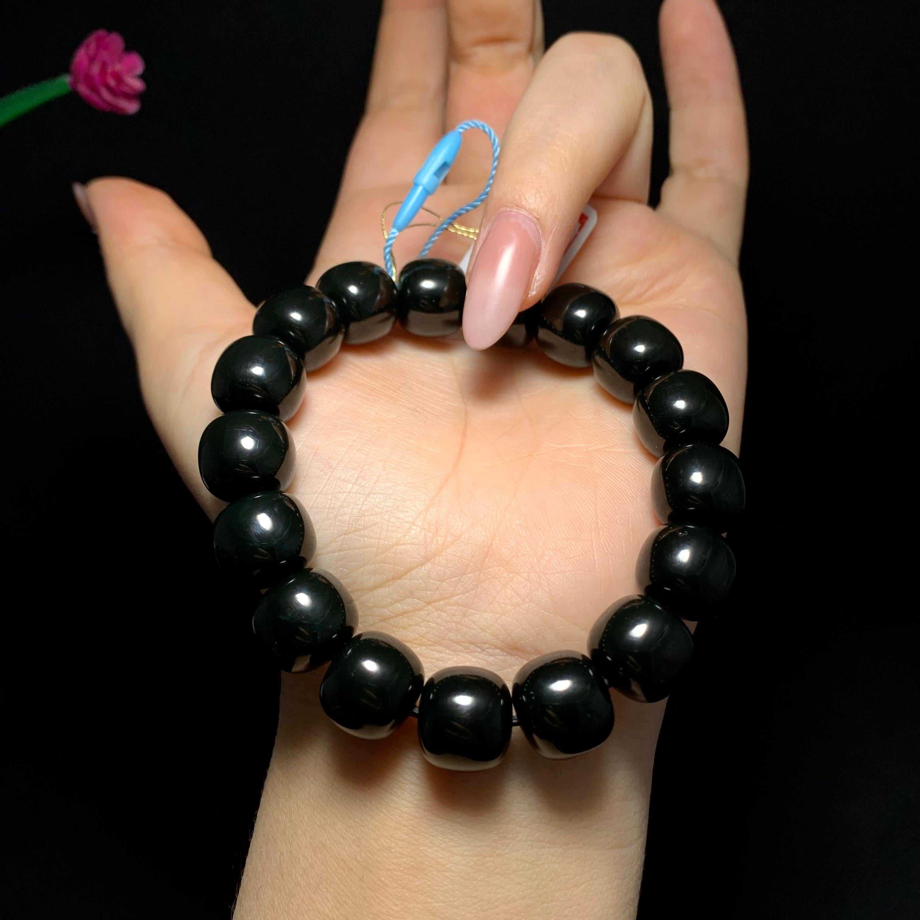 收藏级和田籽料黑青老型珠手串（63.8g）