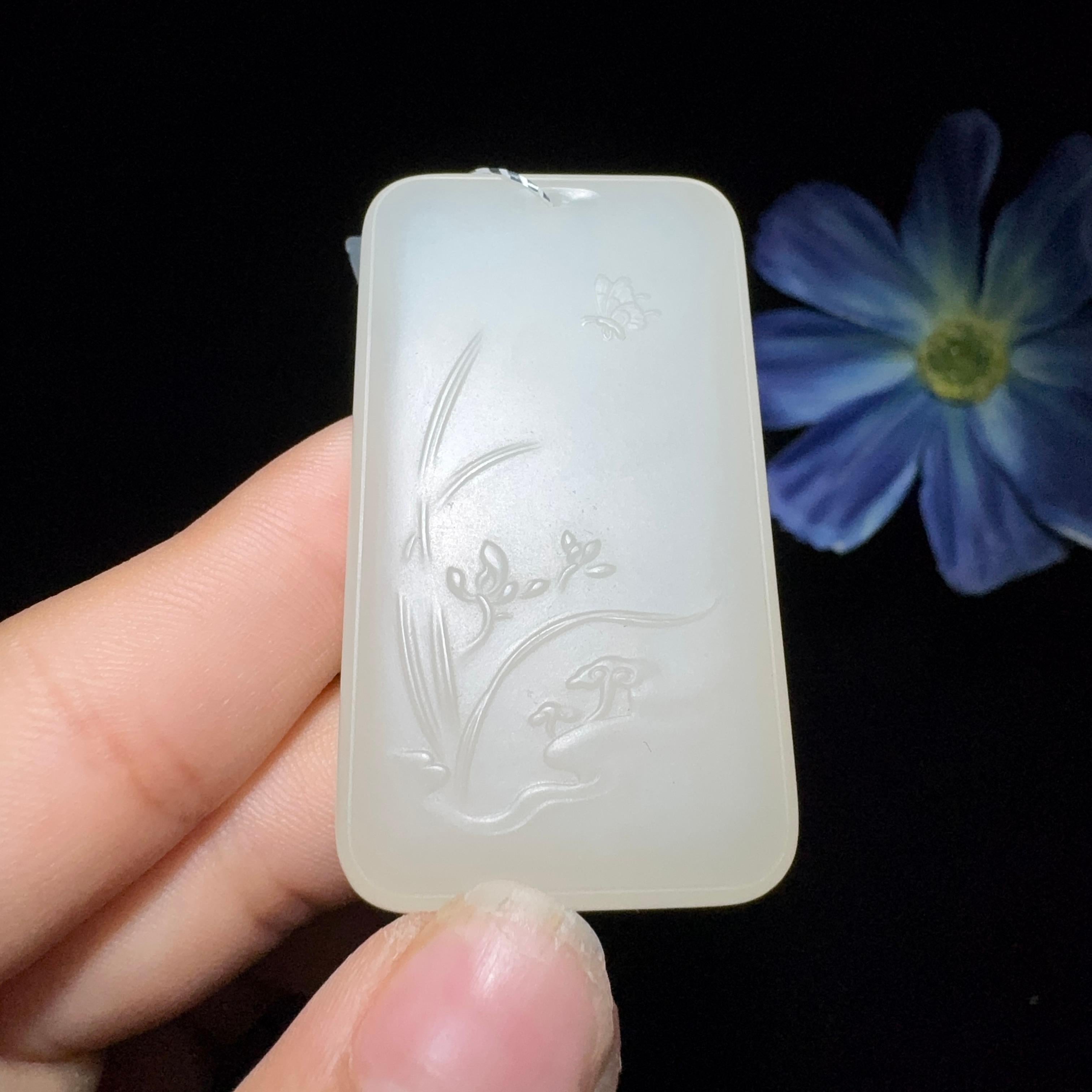 和田玉藕粉平安无事牌（37.6g）