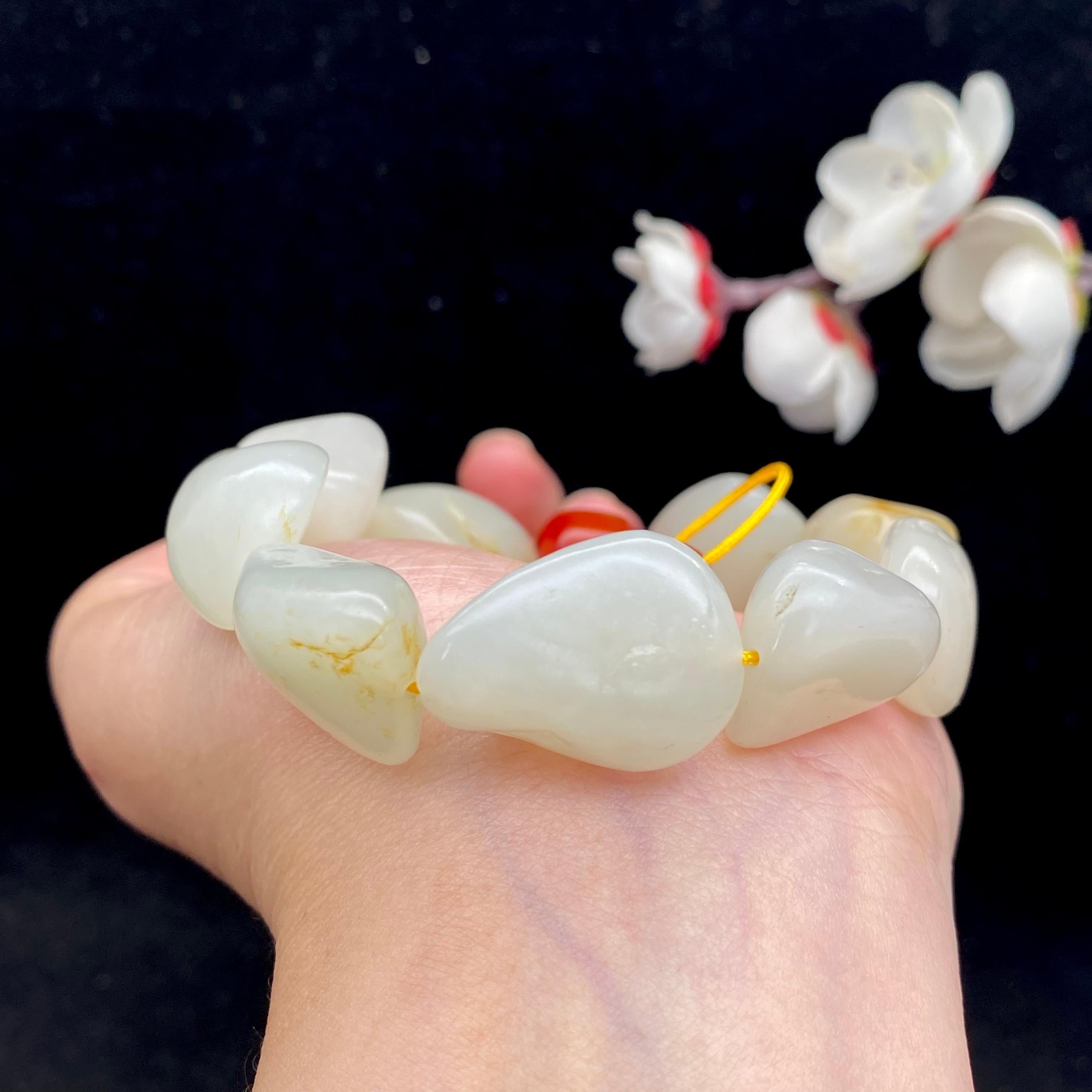 和田玉白玉带洒金皮籽料【精品手串】（65.3g）