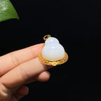 顶级和田羊脂白玉金镶嵌葫芦挂件（17.3g）