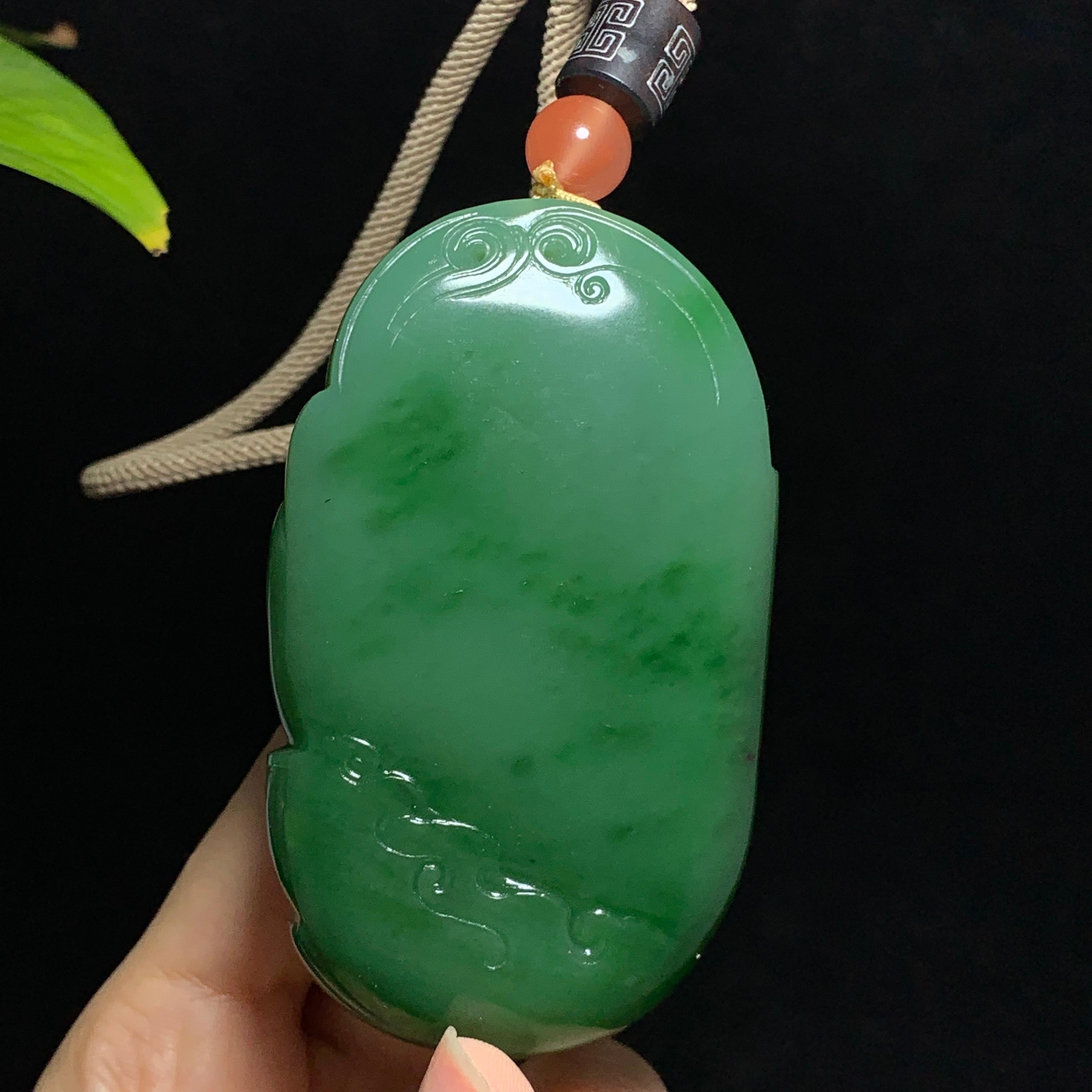 收藏级碧玉7号坑老料粉绿财神手把件（168.0g）