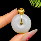 和田玉18k镶金糖白平安扣01024631（17.0g）