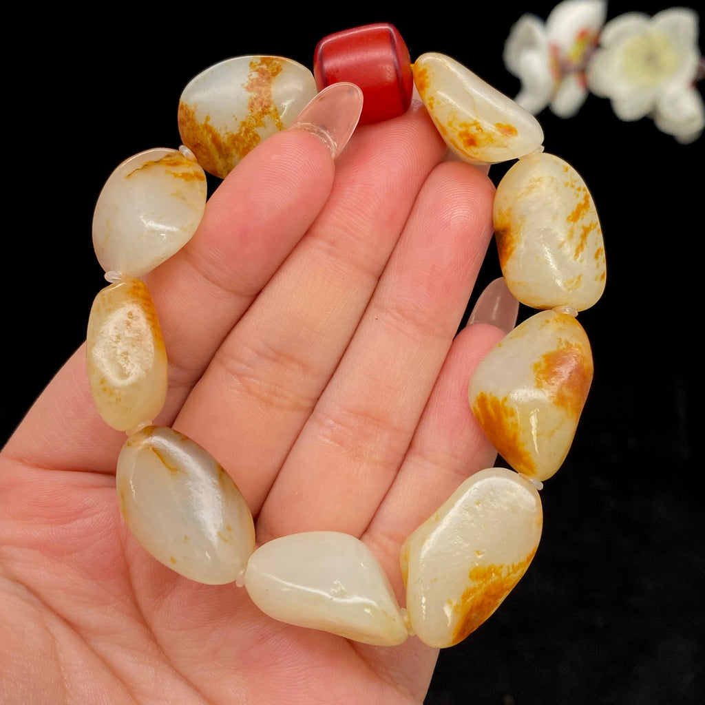 和田玉聚黄皮籽料【精品手串】（46.5g）