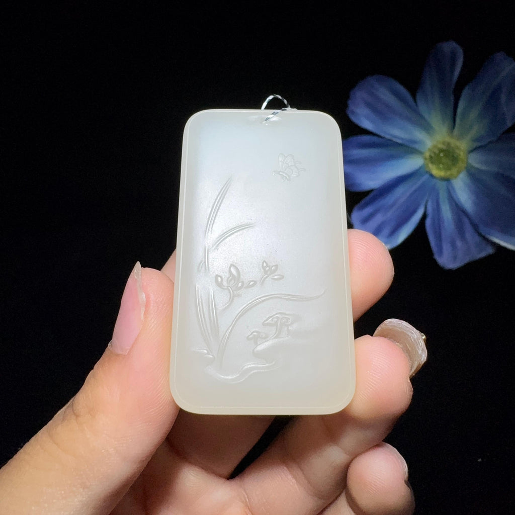 和田玉藕粉平安无事牌（37.6g）