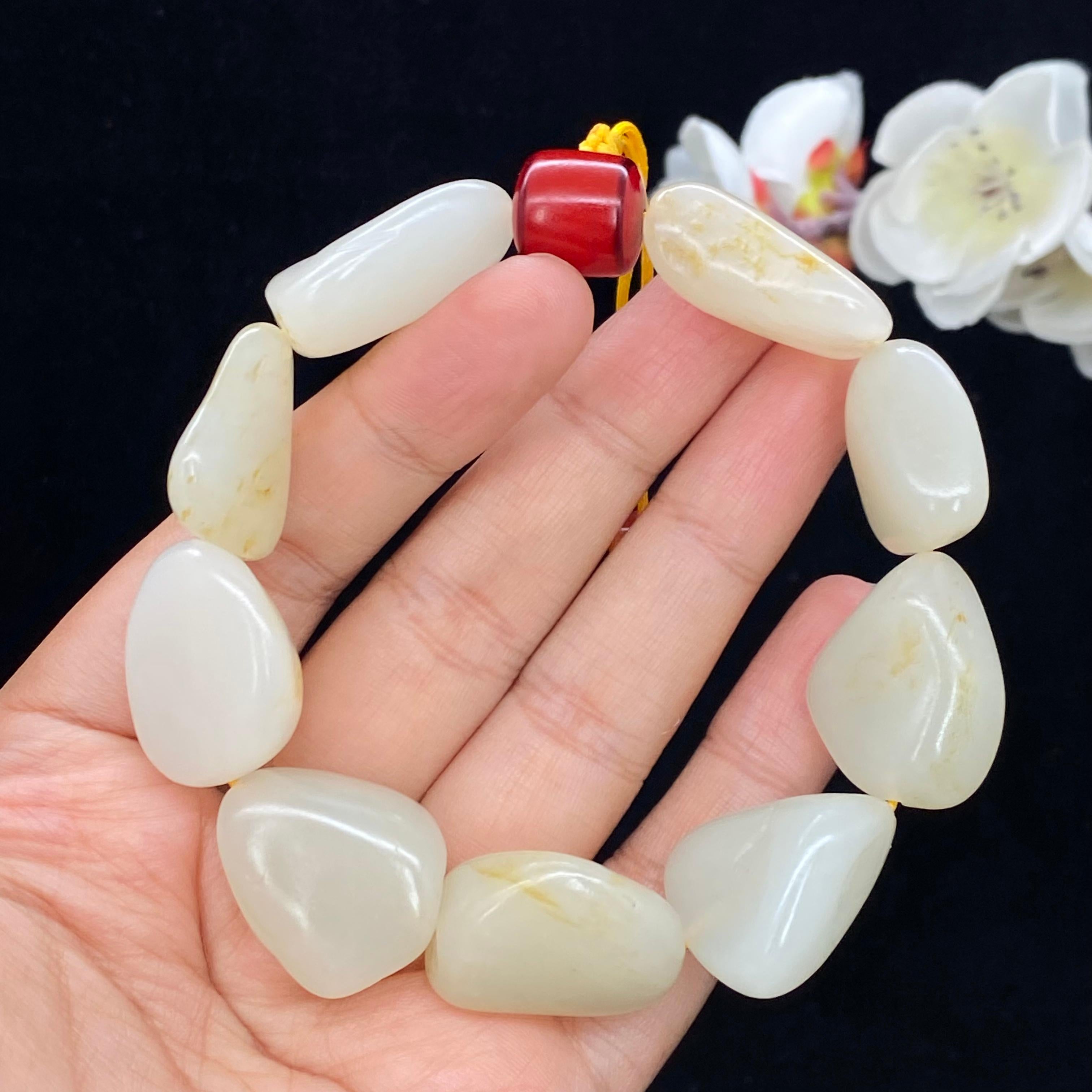 和田玉白玉带洒金皮籽料【精品手串】（77.3g）
