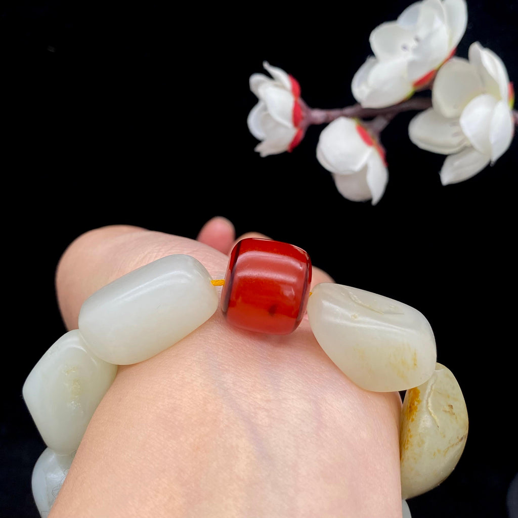 和田玉洒金皮【精品手串】（96.9g）