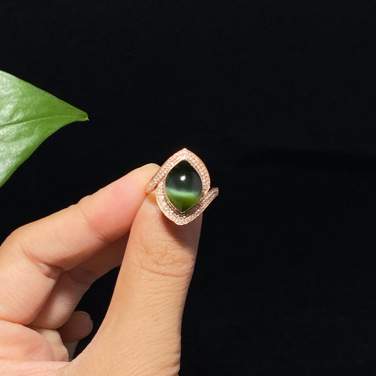 精品碧玉猫眼18k金戒指（4.2g）