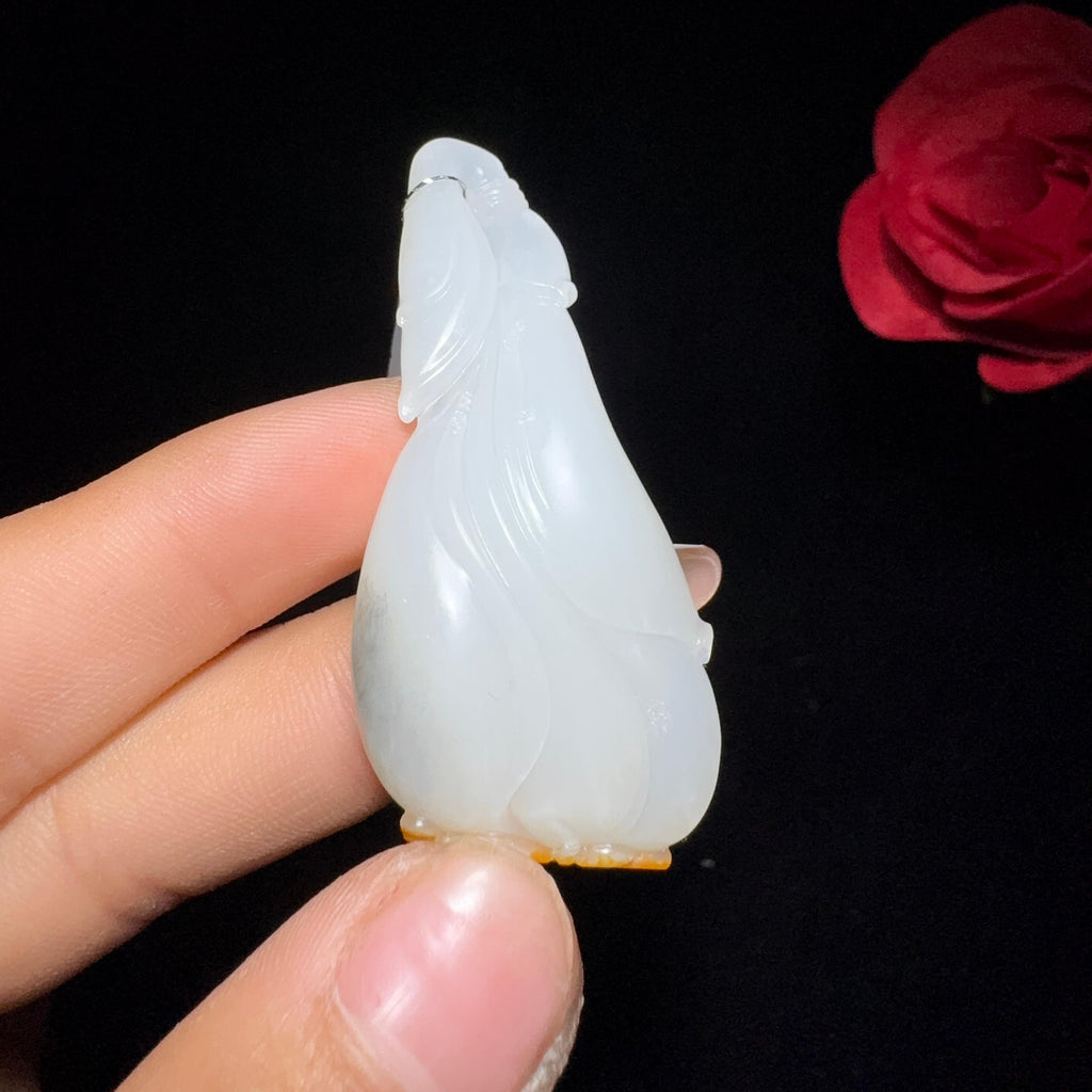 和田玉籽料三色玉兰花挂件（16.5g）