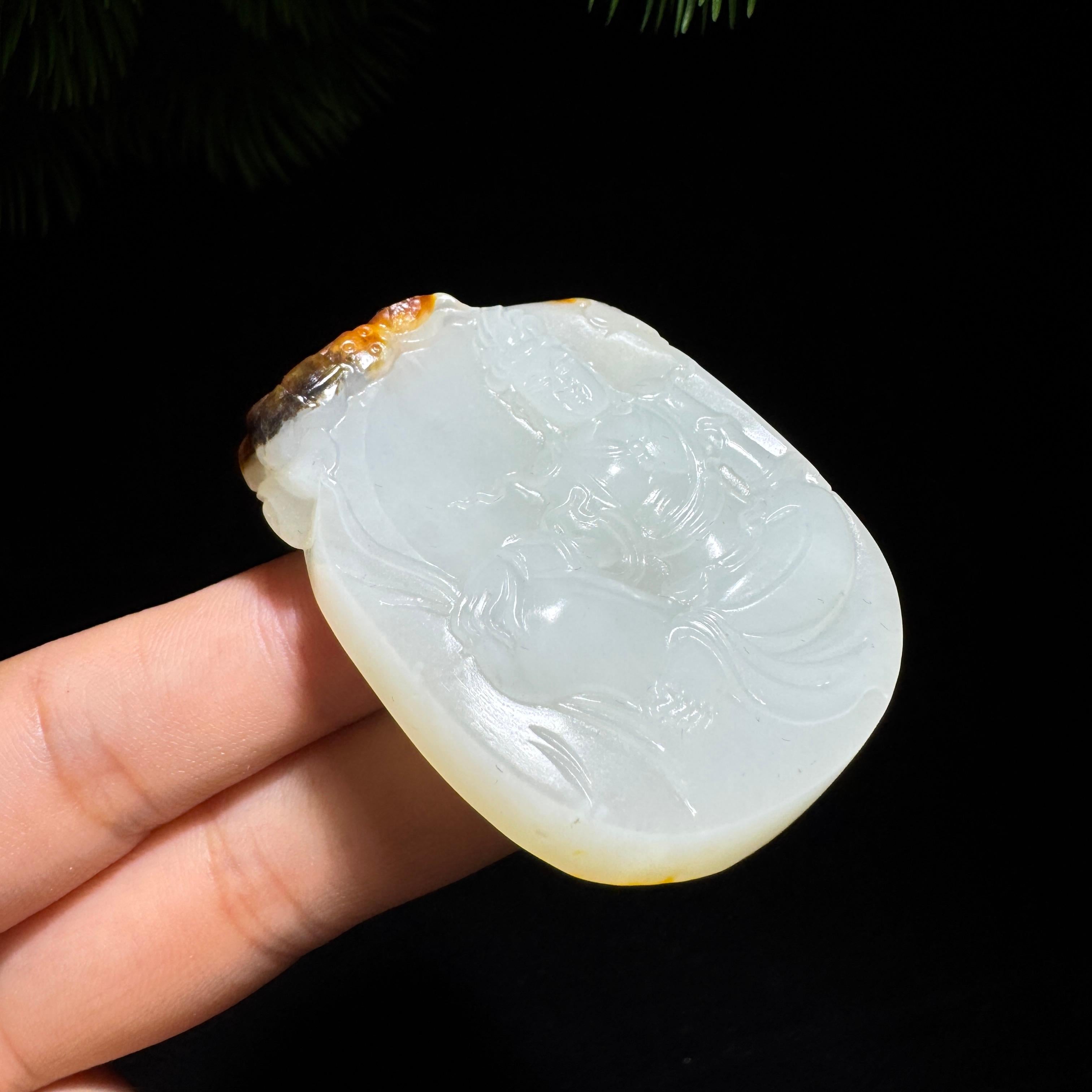 和田玉籽料白玉观音（54.0g）