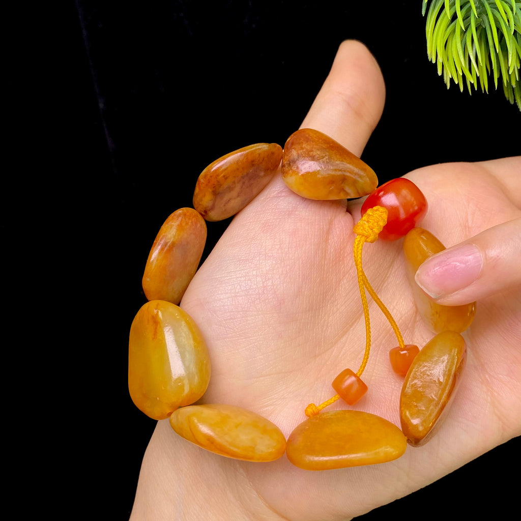 和田玉黄沁皮籽料手串（54.3g）