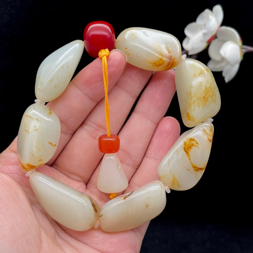和田玉洒金皮籽料【精品手串】（91.3g）
