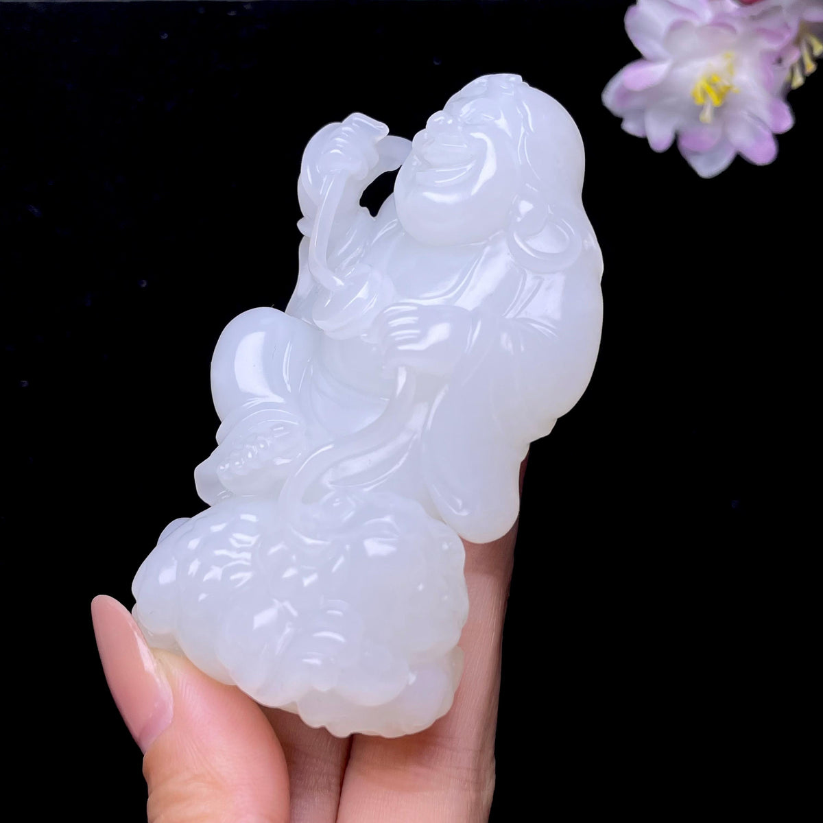 和田玉白玉刘海戏金蟾手把件 12609170849（128.6g）