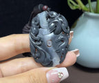 和田玉黑白分明聚墨青花仿古龙凤牌（14.2g）