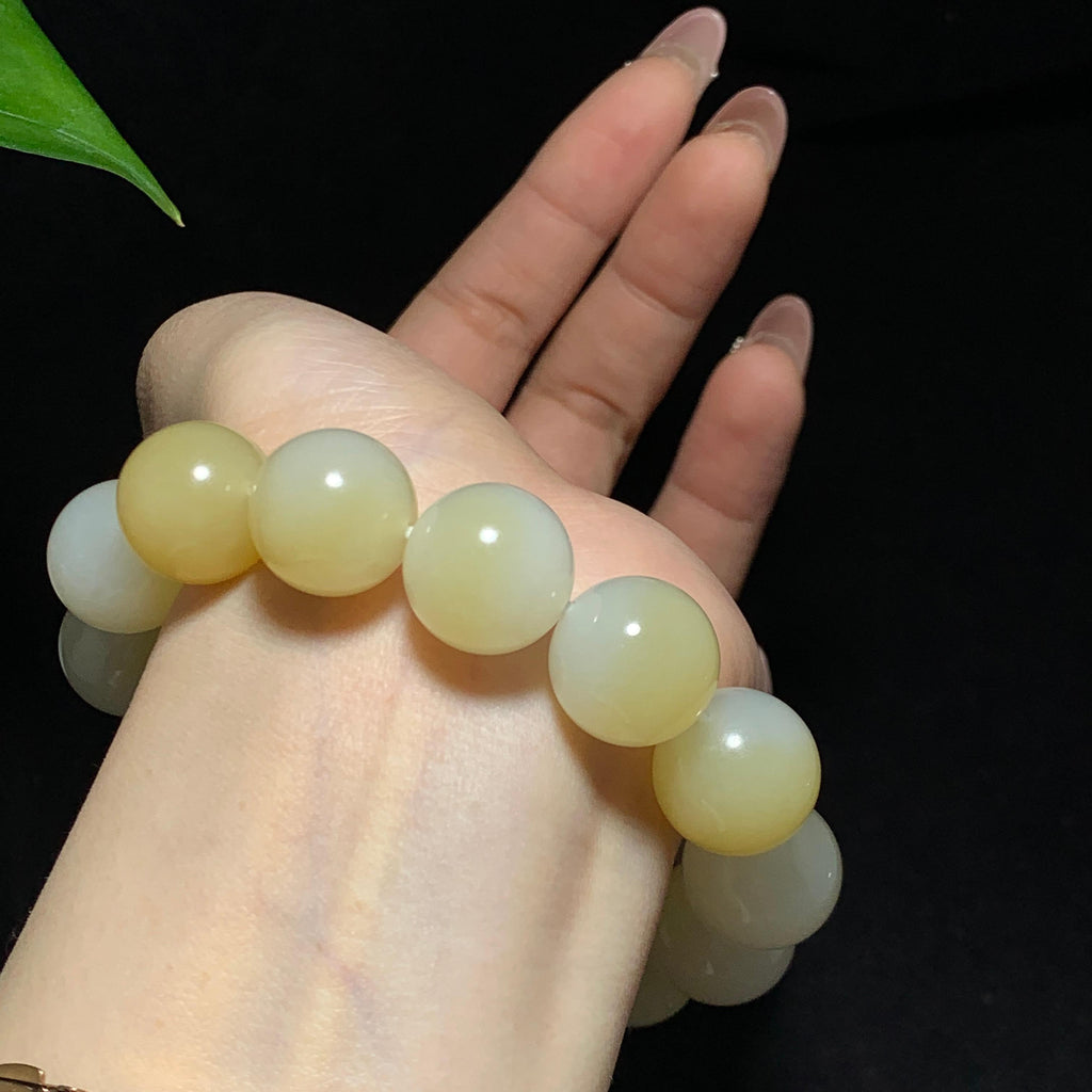 和田山料糖白玉聚宝盆手串（88.5g）