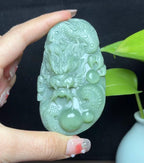 和田玉鸭蛋青手把件龙牌（96.4g）