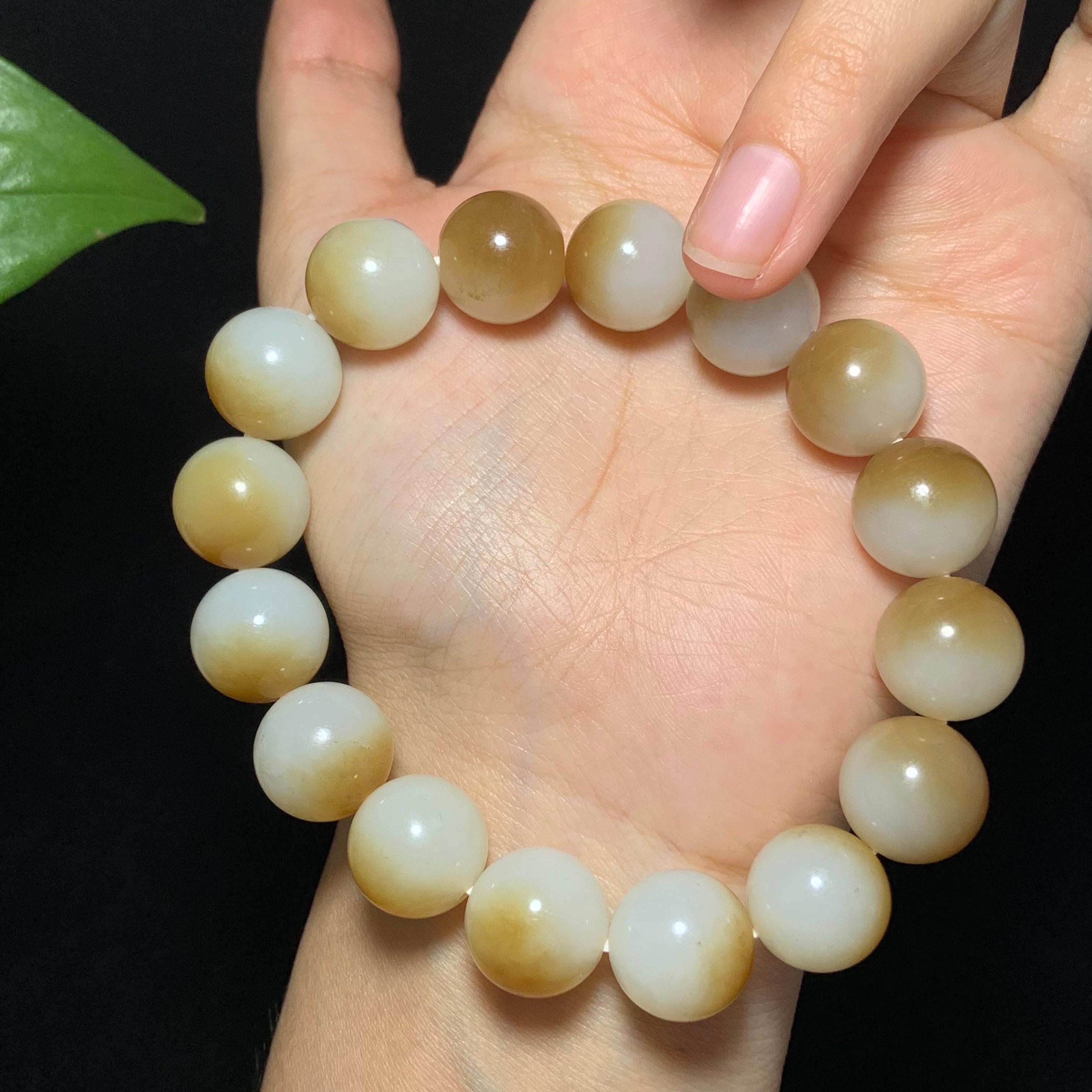 收藏级新疆且末糖白玉聚宝盆手串（68.2g）