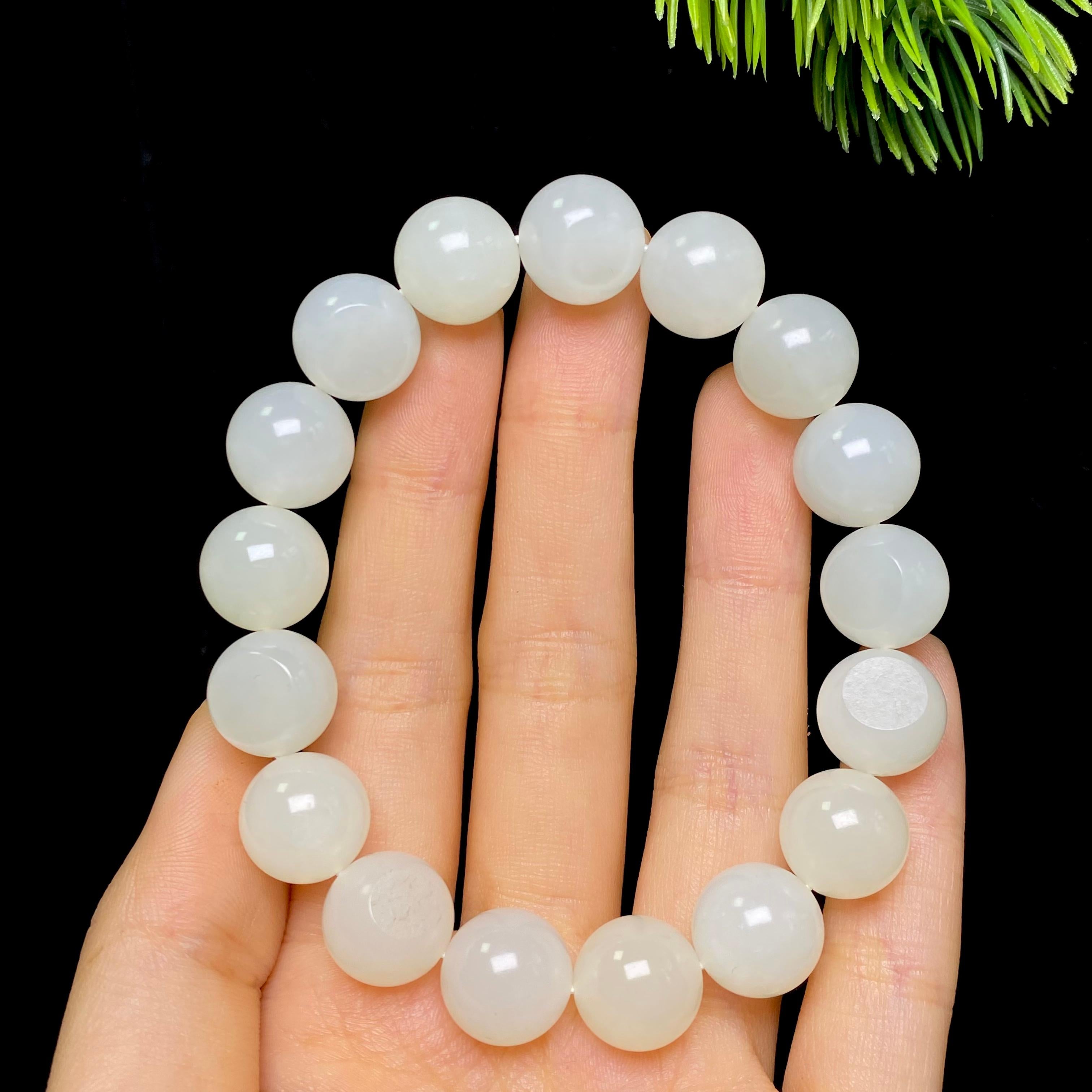 和田玉籽料白玉圆珠手串（45.4g）