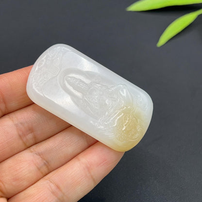 和田玉羊脂白玉文殊菩萨玉牌（28.0g）