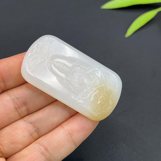 和田玉羊脂白玉文殊菩萨玉牌（28.0g）