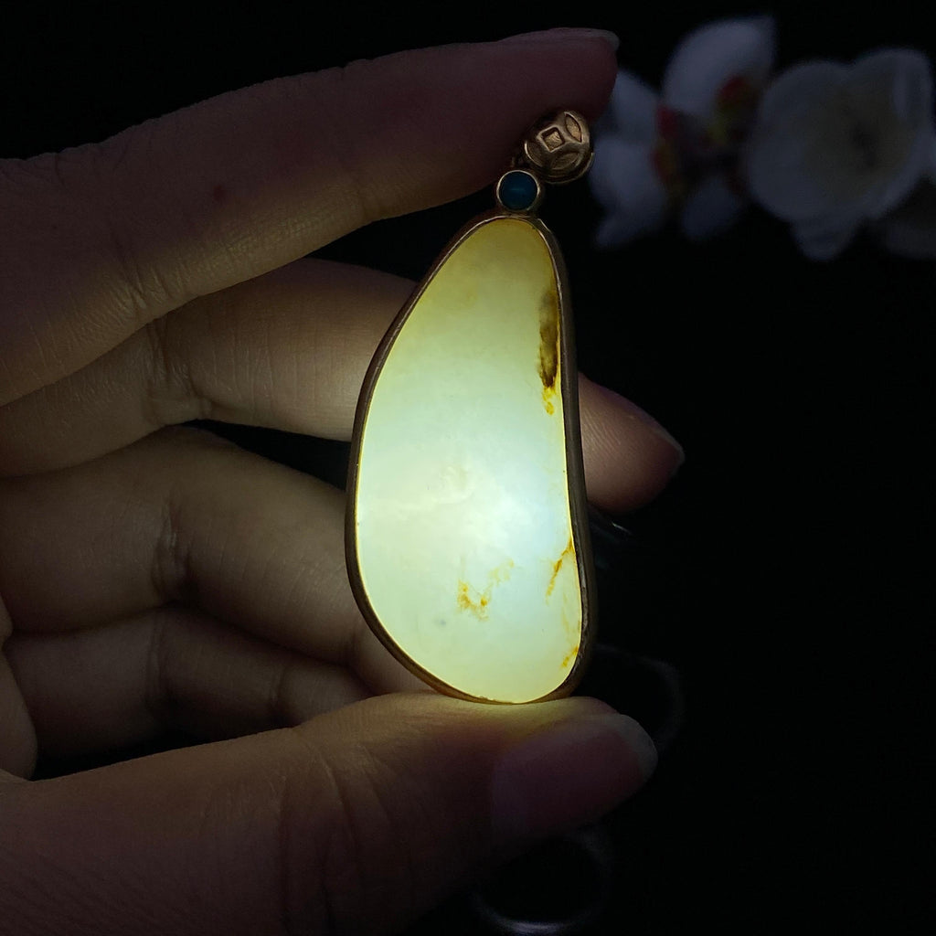 和田玉白玉籽料包金挂件（14.2g）