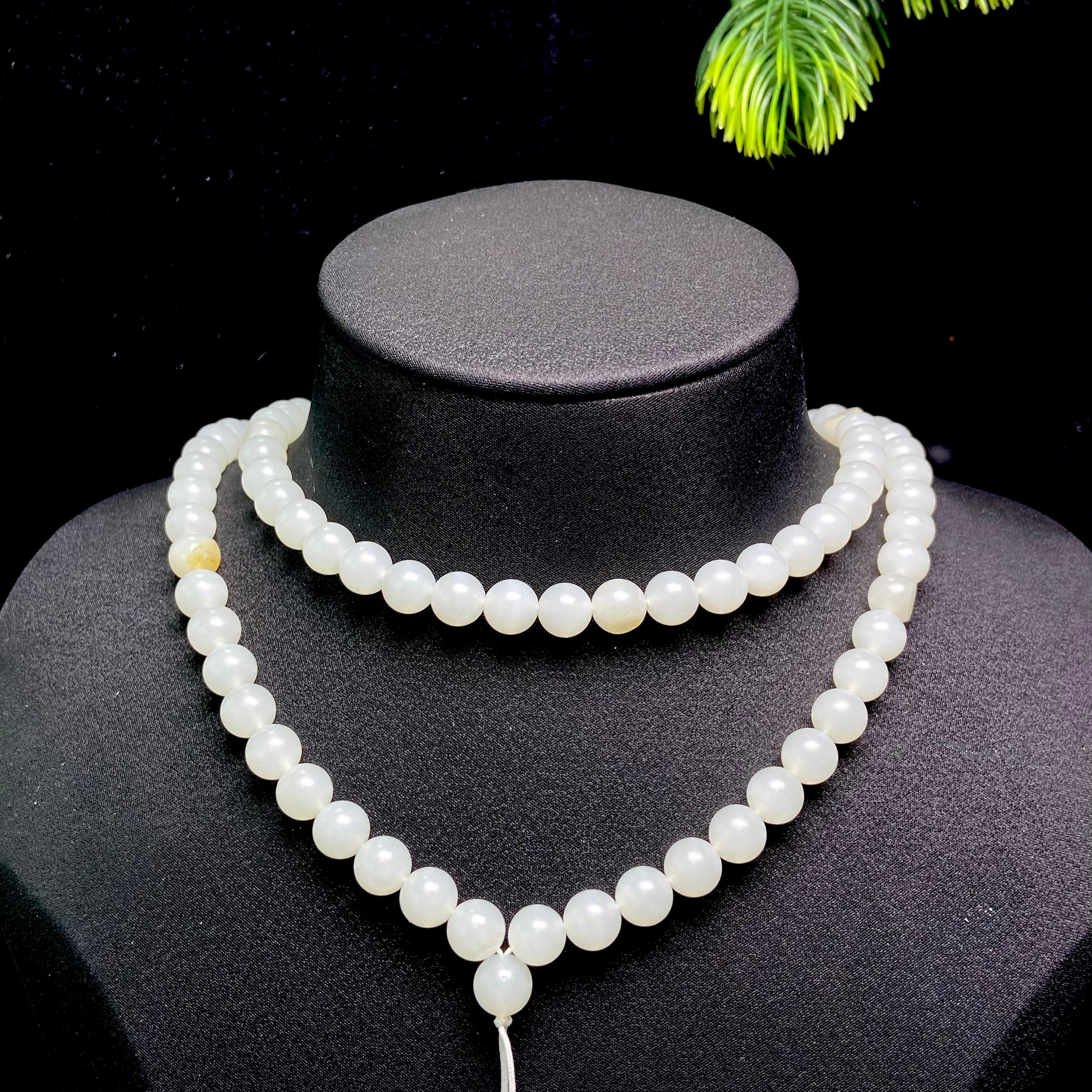 和田玉籽料圆珠项链（88.0g）