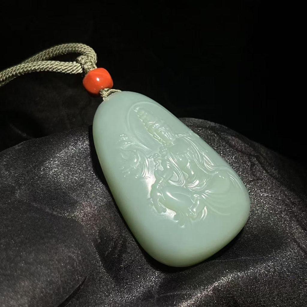 和田玉碧玉粉青观音（37.5g）