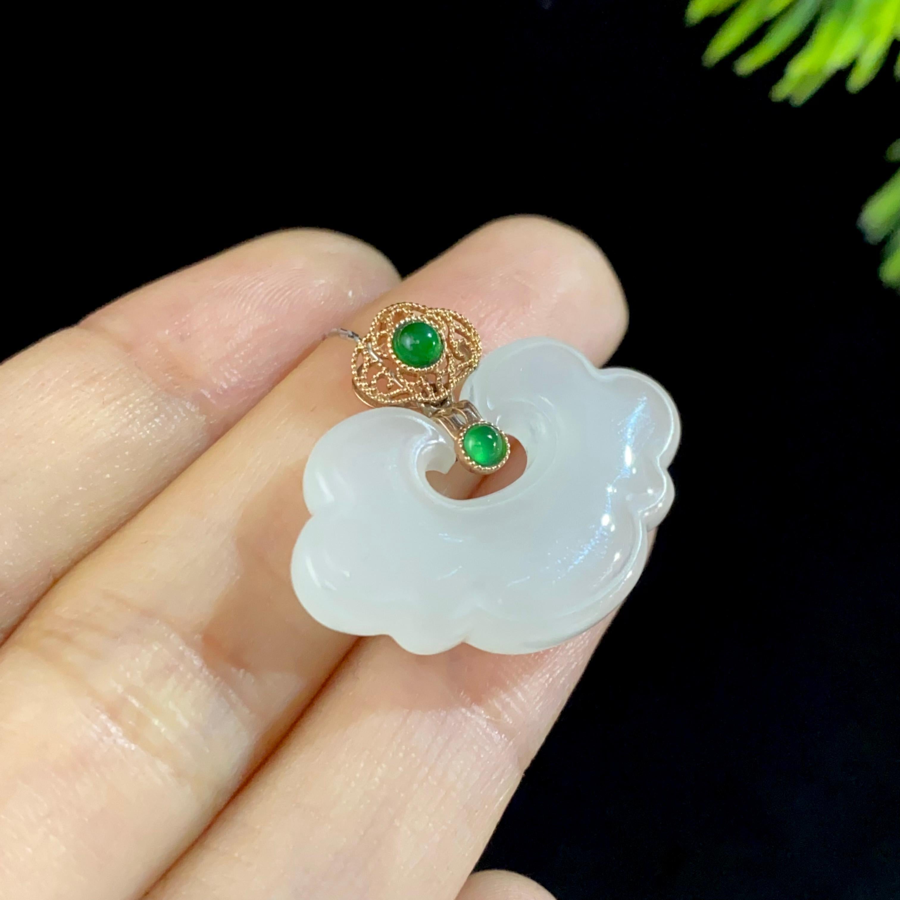 和田玉18k金羊脂白玉如意锁吊坠（5.0g）