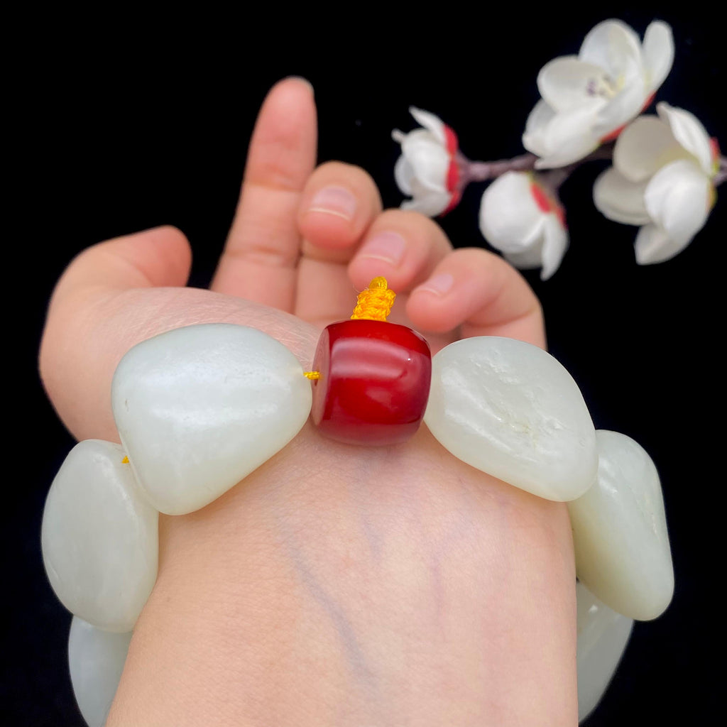 和田玉白玉籽料【精品手串】（128.6g）