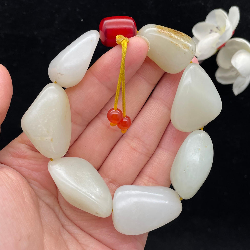 和田玉白玉带洒金皮籽料【精品手串】（79.3g）