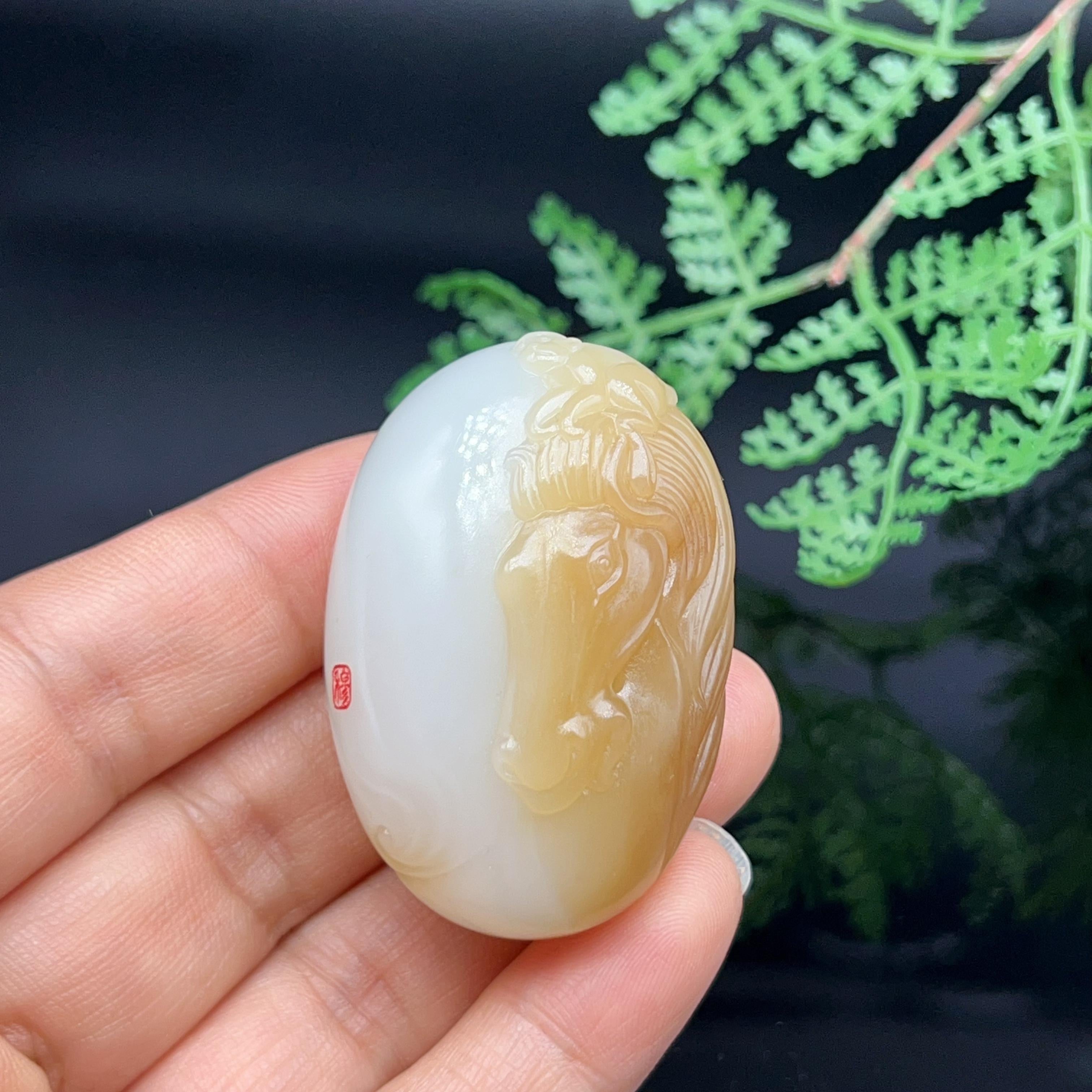 和田玉糖羊脂白玉马上封侯马猴挂件（50.772g）