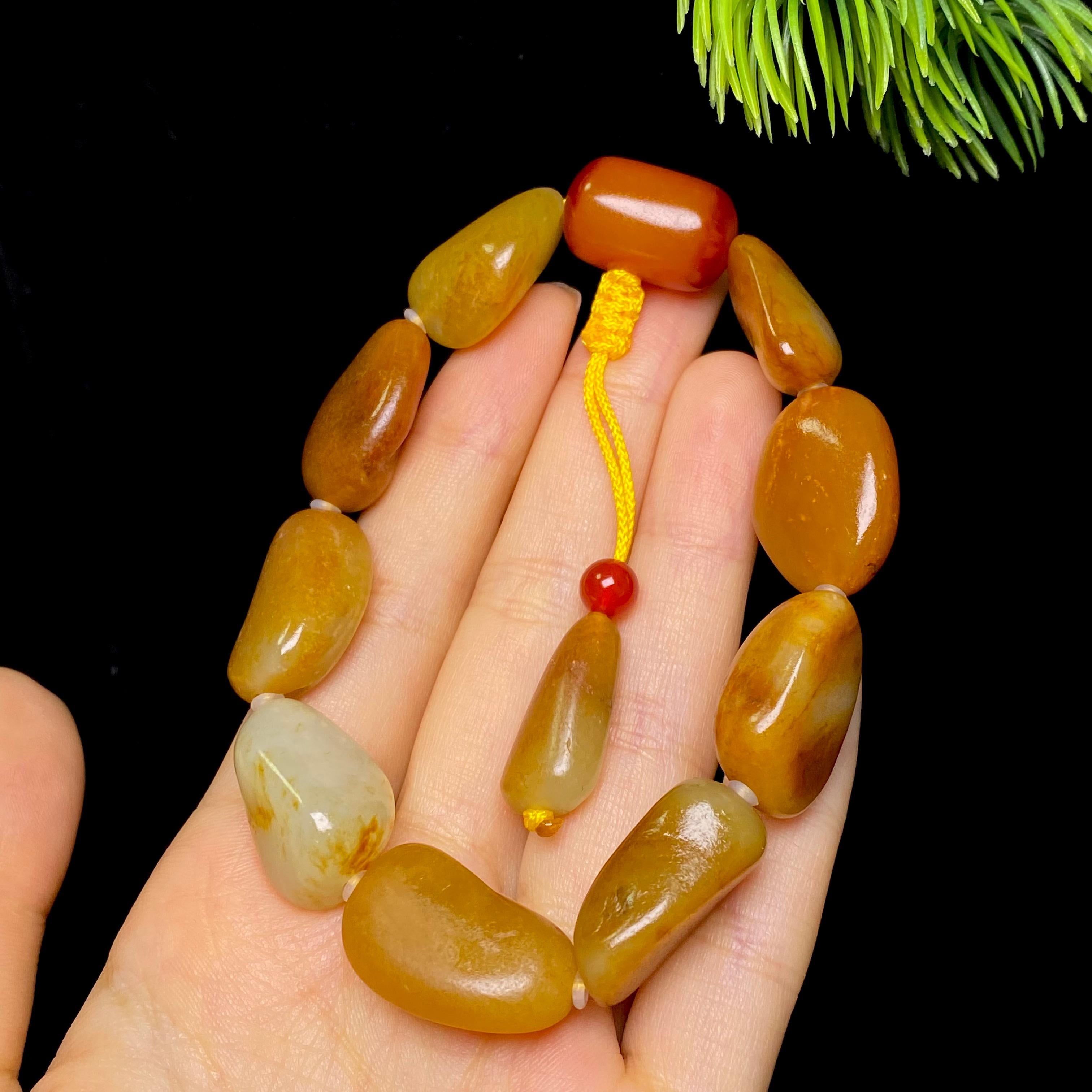 和田玉黄沁皮籽料手串（49.4g）