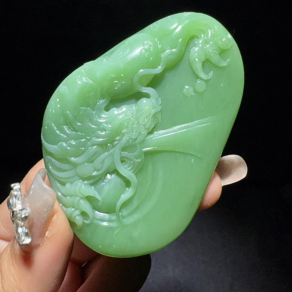 和田玉碧玉挂件龙行天下（51.7g）