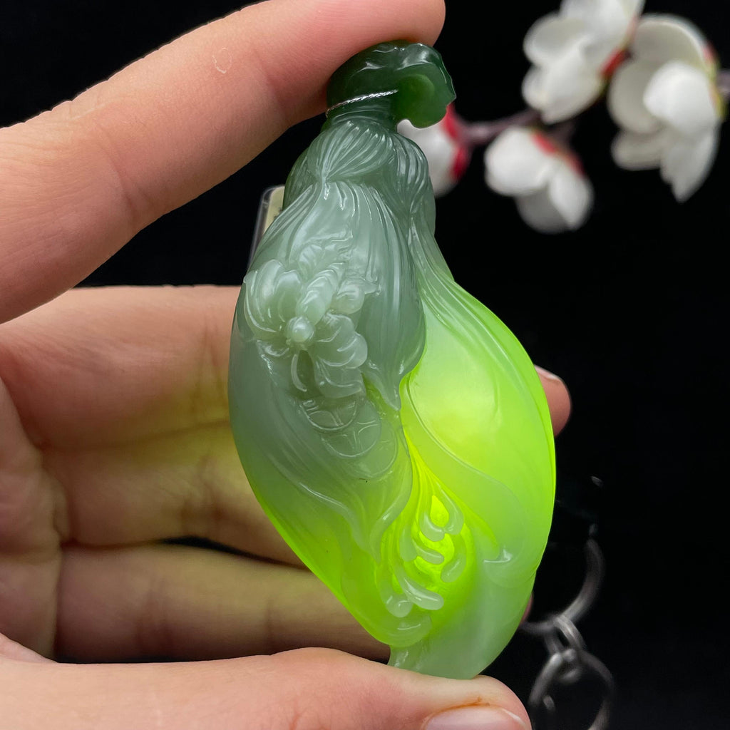 和田玉碧玉带猫眼【蝶莲花】挂件SY2607260392（56.2g）