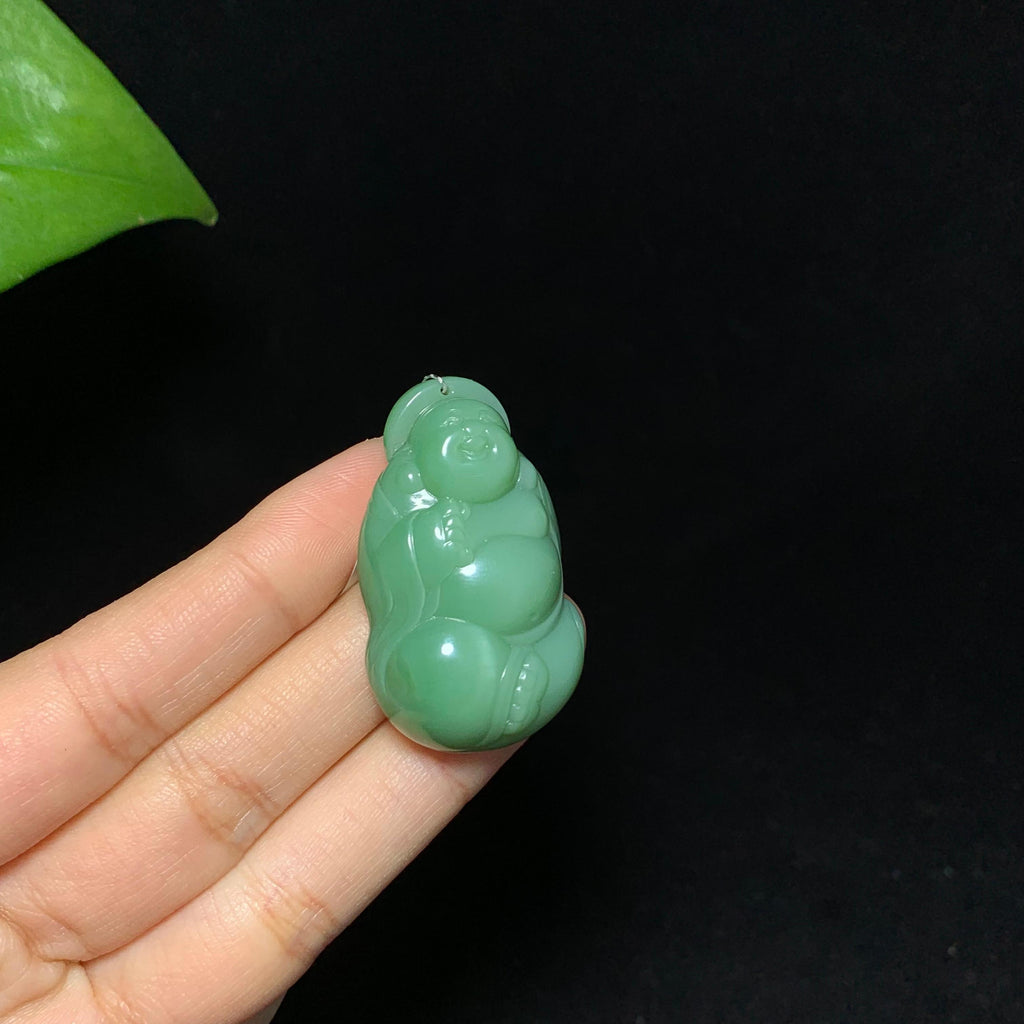 高品质碧玉粉青猫眼佛公挂件（19.3g）