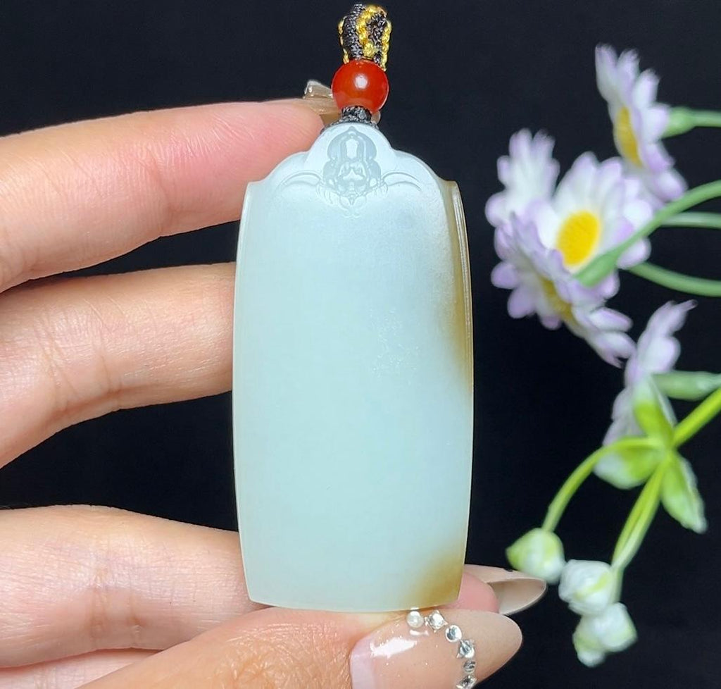 和田玉糖白莲花平安无事牌（36.0g）