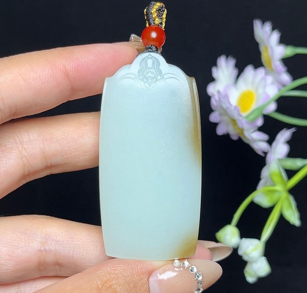 和田玉糖白莲花平安无事牌（36.0g）