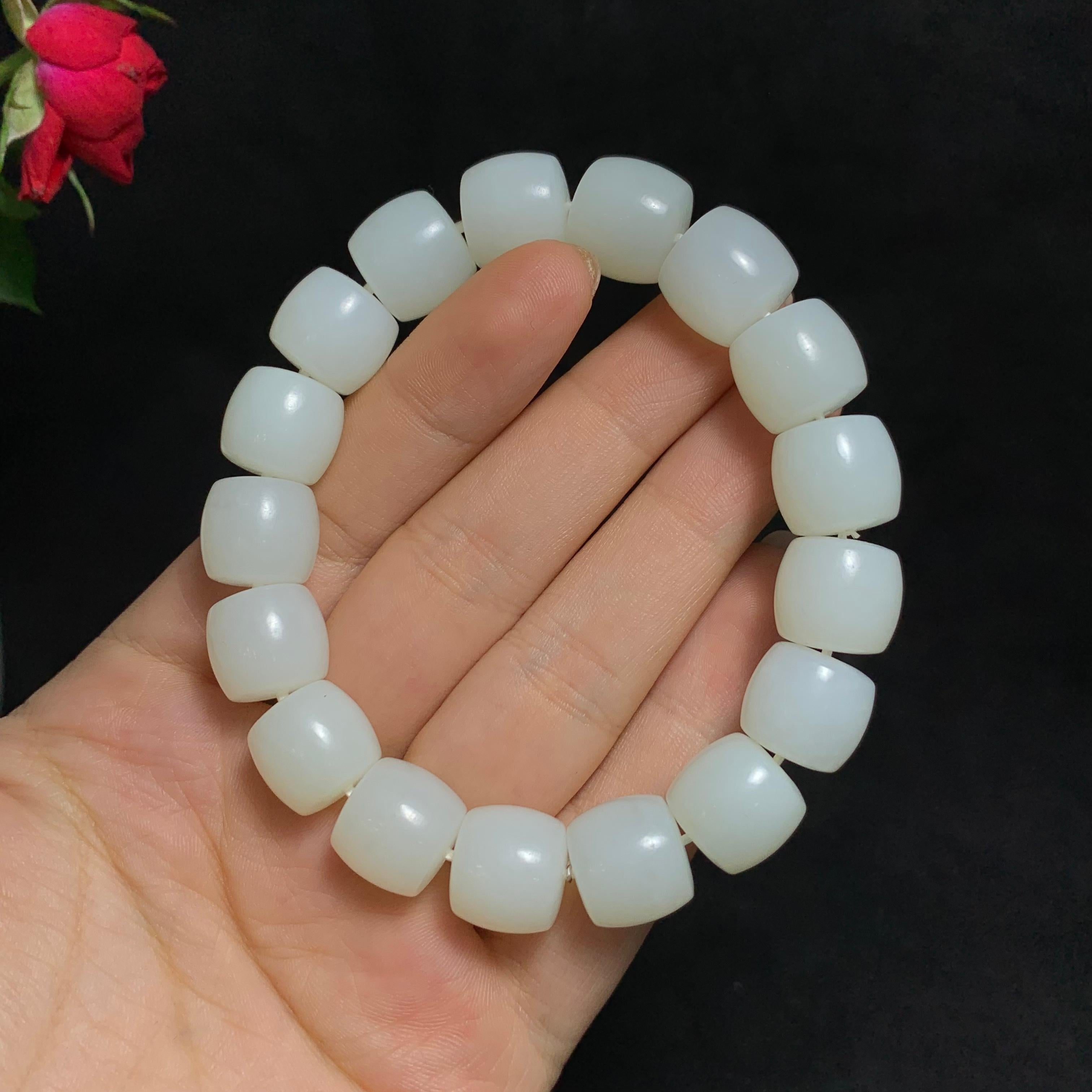 精品和田白玉直切珠手串（64.0g）