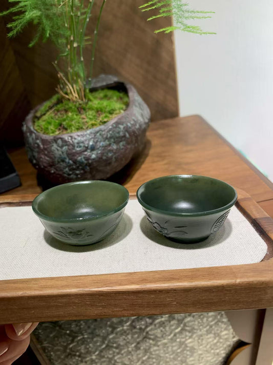 和田玉青玉茶杯【一对】（42.5g）